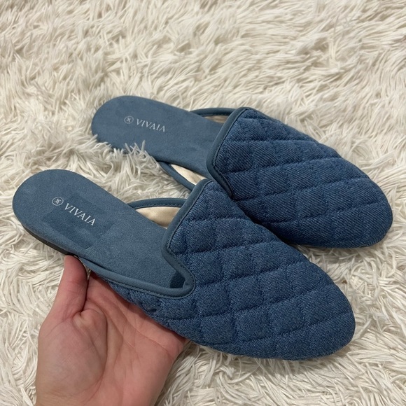Vivaia Round-Toe Quilted Mules - Size 40 US 9 - blue - Picture 1 of 9